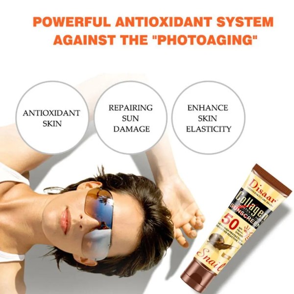 50g Collagen Snigel Solkräm Crème Protector Ansiktsbehandling Solar Sol Block Spf 50 Gel Isolation Lotion