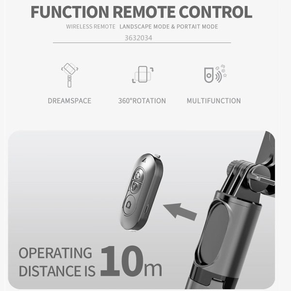 Trådløs Bluetooth Selfie Stick Stativ Håndholdt Gimbal Stabilizer Monopod Med fyld lys lukker