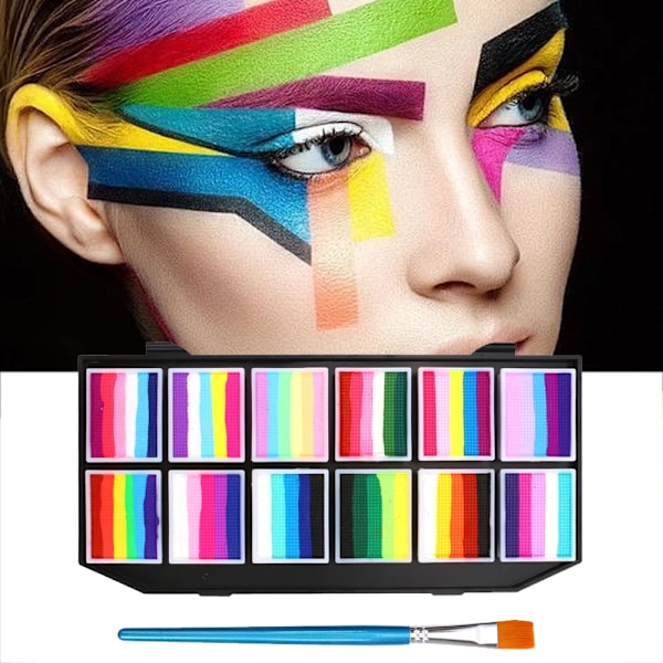 12 färger vattenlöslig regnbåge palett barn's ansikte kropp färg halloween scen makeup