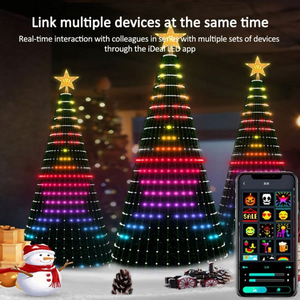 Jul Træ Toppers Lys Flerfarvet Fairy LED Star String Waterfall Xmas APP Bluetooth Home Yard Holiday Decor