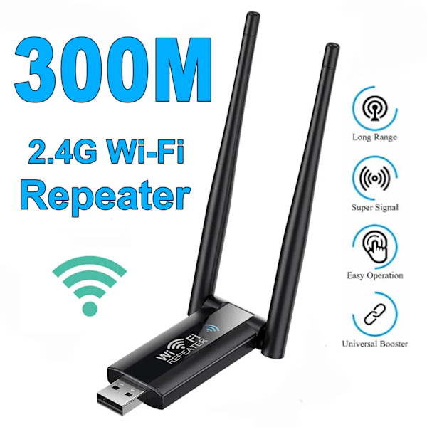 2,4G 300Mbps Trådløs USB WiFi Repeater Extender WiFi Signal Forstærker Booster Langrækkevidde Wi-Fi Router Hjem Netværk Udvidelse