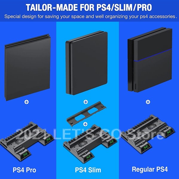 PS4 Slim Pro Vertikal Stativ 2 Kontroller lader stasjon 2 kjøler vifte 12 spill spor