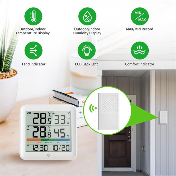 LCD Digital Termometer Hygrometer Indendørs Udendørs Temperatur Fugtighed Måler Temperatur Og Fugtighedssensor