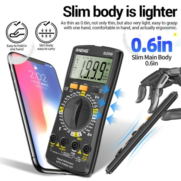 Digital Ultra-tunn Multimeter Lagring Professionell Meter Auto Voltmeter