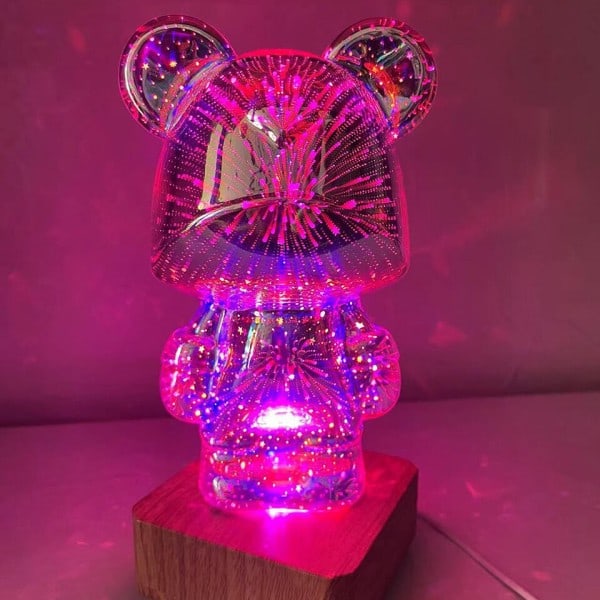 3D glas fyrverkerier liten björn nät rött natt ljus liten björn hem sovrum vardagsrum dekorativt