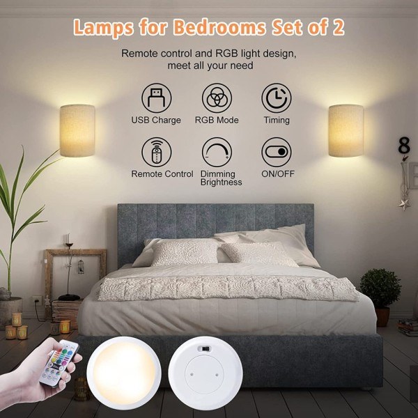 RGBW trådlös vägg lampa med tyg lampskärm fjärrkontroll dimbar timing vägg lampa