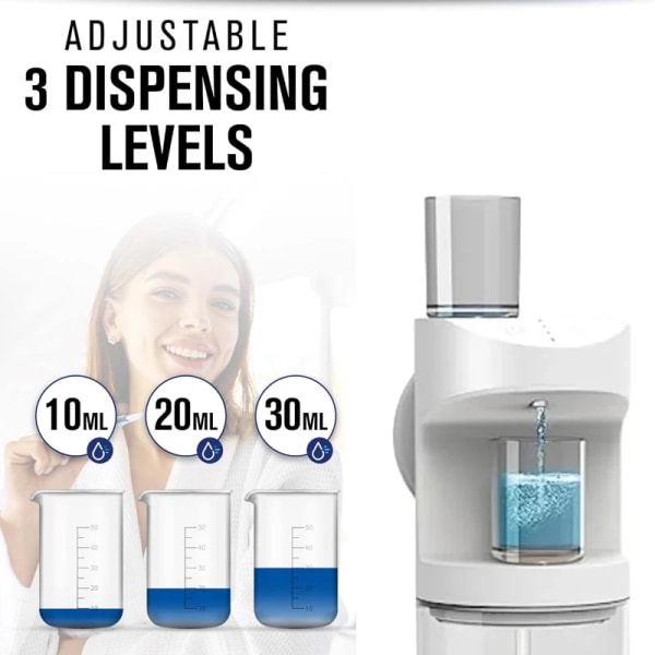 550ml Automatisk Mundskyllemiddel Dispenser Genopladelig Monteret Mundskyllemiddel Dispensere 3 Dispensering Levels med magnetiske kopper Opbevaring