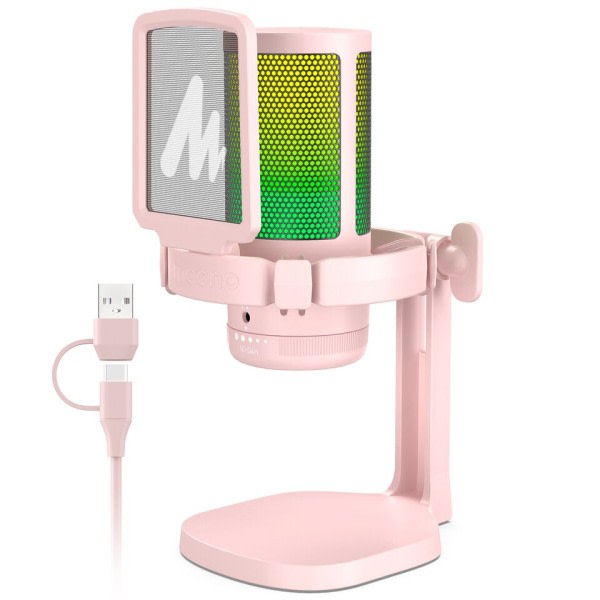 USB C-tyypin mikrofoni RGB valoilla mykistys nolla latenssi valvonta podcasting mikrofoni pelaamiseen
