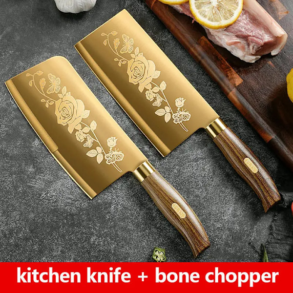 4 bitar  Guld Kök Kniv Set Rostfritt Stål Kling med Gyllene Titan Plätering Kock Kniv Set för Kök