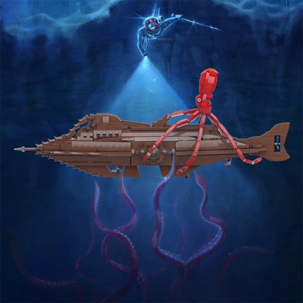 MOC DIY Nautilus Submarine Leagues laiva rakennus lohko sarja merenpohja vene alus tiili malli lasten lelu