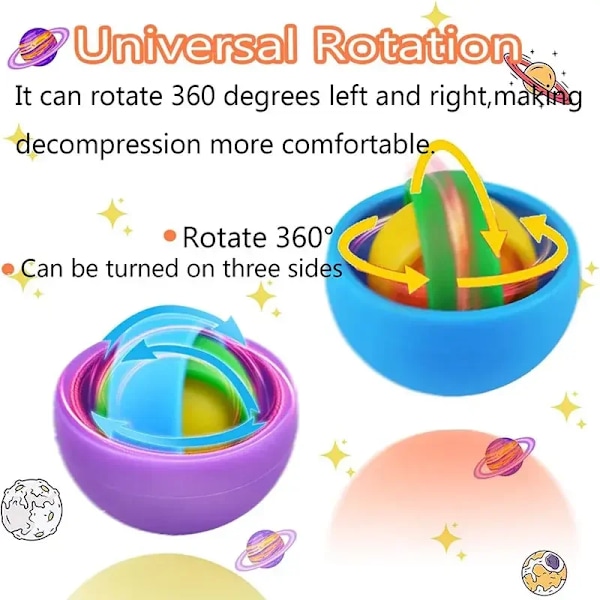 Tilfeldig 3 stykker 3D Rotasjon Ball Fidget Gyro Sensory Leker Hånd Fidget Spinner