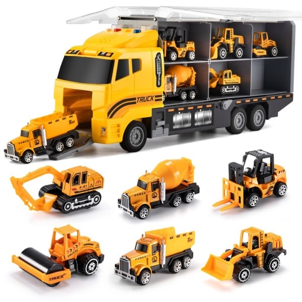 Stor Container Transporter Lekset med Play Mat Mini Engineering Fordon Bil Modell Leksaker