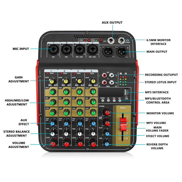 6-kanals lyd mixer udendørs konference lyd usb bluetooth-kompatibel rumklang lyd processor Syng live med lyd kort mixere