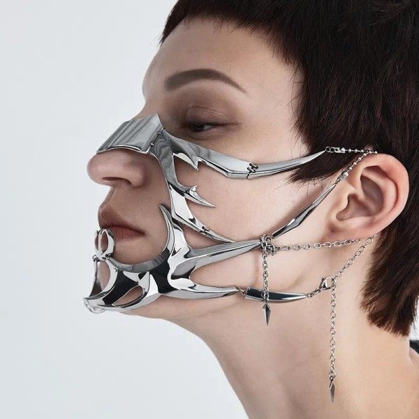 Gootti naamio  Cyber punk neste epäsäännöllinen hopea väri ontto naiset miehet juhla korut tarvike
