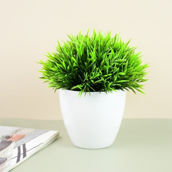 Kunstige planter potte grønne bonsai små træer græs planter potte pynt falske blomster