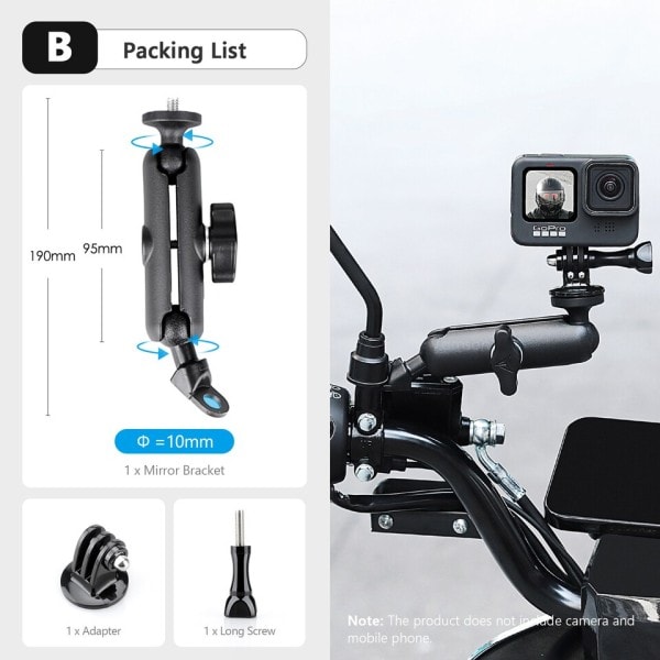 Moottoripyörän lisälaitteet pidin ohjaustanko peili kiinnike pyörä teline DJI OSMO insta360 toiminta kameralle