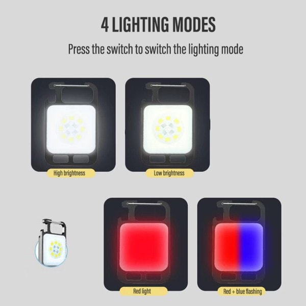 MINI COB Nøglering Lommelygte Opladning Lampe Camping Lys med magnet