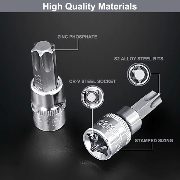 Professional 13 kpl Torx Star Bit Socket nuts Set 1/4 3/8 ja 1/2" Drive T8 - T70 Home Tool  Kit
