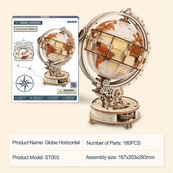 Lysende 3d Puslespill Globe med LED Lys