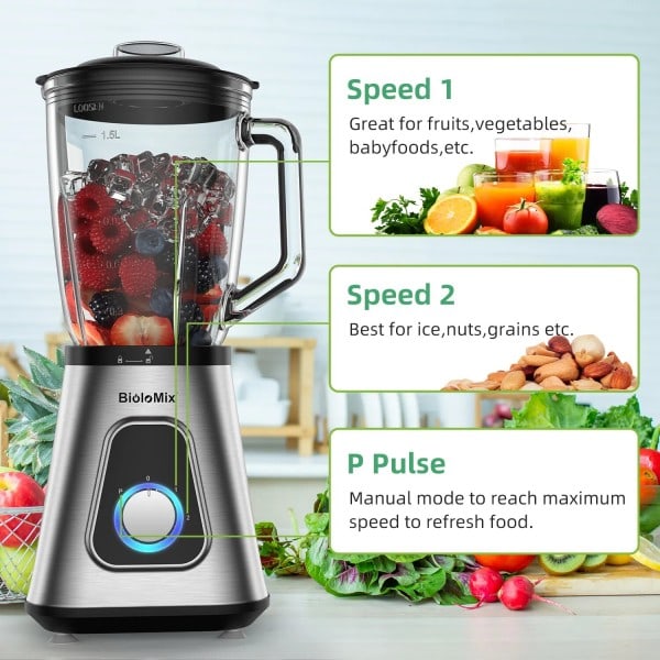 1300W Smoothie Blender med 1,5L Glass Klasse Personlige Blendere Combo for Fryst Frukt Drikker