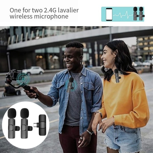 2 In 1 Trådløs Lavalier Mikrofon Bærbar Lyd Video Optagelse Mini Mic