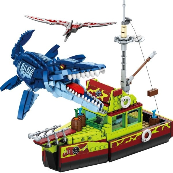 Bygningsblokker Dinosaur Idéer MOC Dyr Escape Mosasaurus Ocean Exploration Skip Modell