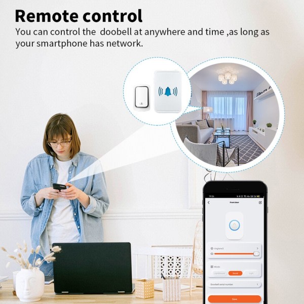 Smart Dörrklocka Wifi Trådlös Ring Dörrklocka Självdriven Knapp Vattentät Klockspel Smart liv