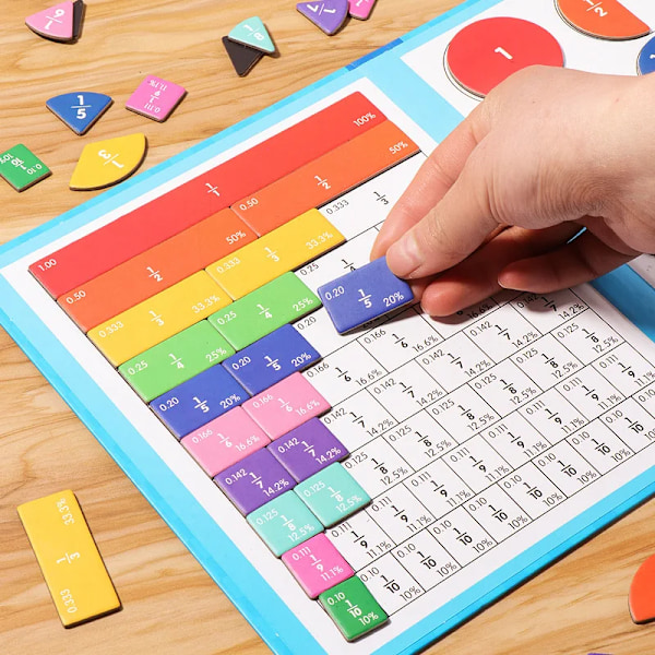 Magnetisk brøk læring matematik legetøj montessori regne undervisning hjælpemidler træ bog undervisningslegetøj til børn