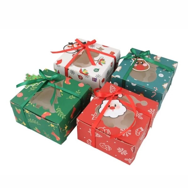 12 bitar jul 4 hål present kartonger för semester bakelser cupcakes brownies jul papper