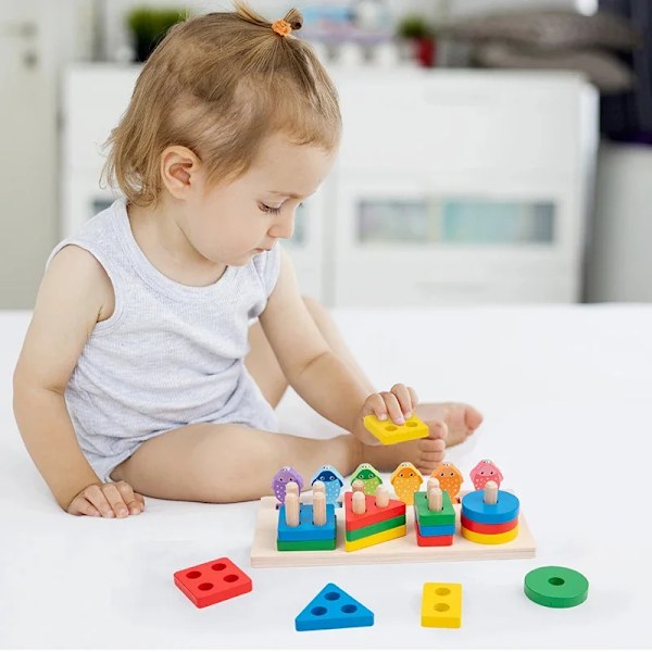 Montessori Baby Trä Sortering Stabling Leksaker