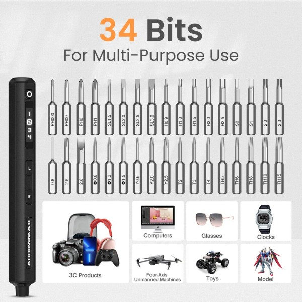 Precision Elektrisk Skruvmejsel Set med 34 Magnetic Bits 4 Gears Moment Laddbar Trådlös Skruvmejsel