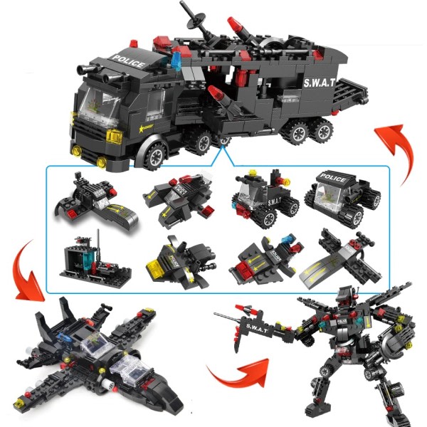 SWAT politi stasjon lastebil modell bygg blokker by maskin helikopter bil figurer klosser pedagogisk leketøy