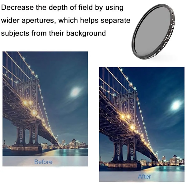 DSLR Kamera Variabel ND Filter Neutral Densitet Fader Justerbar ND2-400 40,5 mm