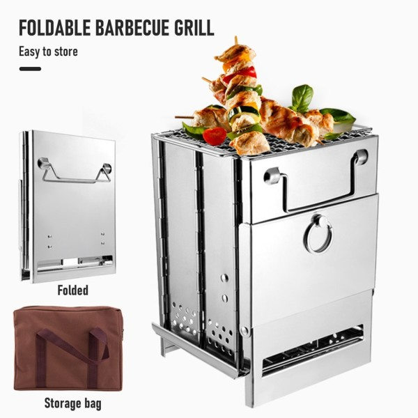 Camping ved komfyr rustfritt stål foldbar mini kull grill utendørs komfyr grill grill