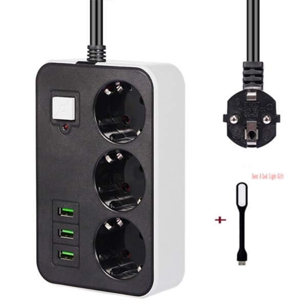 Plug Ström Strip Switch 1,8 M kabel Universal Uttag 3 USB El Förlängning sladd Socket Nätverk Filter