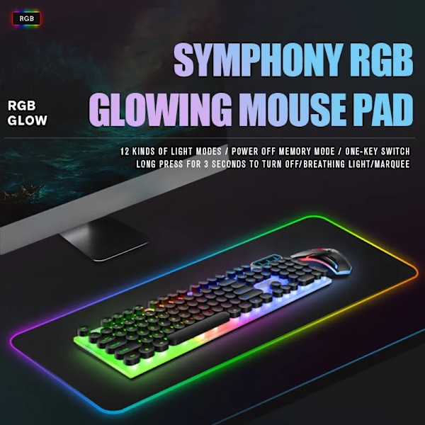 Stor lysende musemåtte RGB streamer LED gaming internet mus måtte