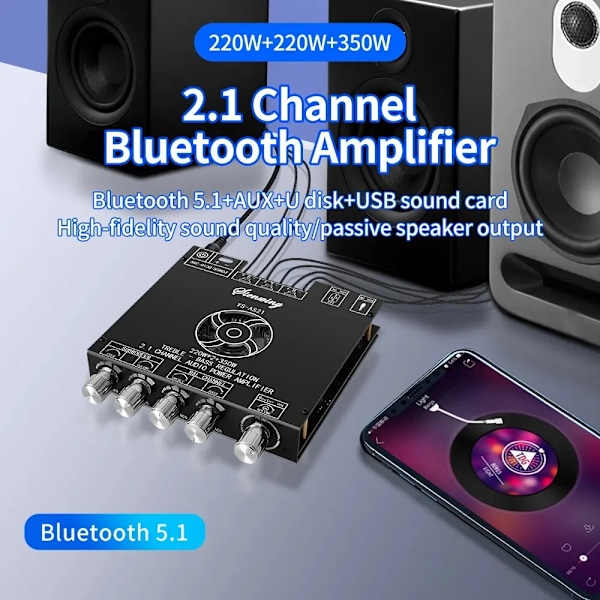YS-AS21 2*220W+350W 2.1 Channel BT Digital Power Forstærker Board TPA3251 AMP Subwoofer Diskant Bas Tone Audio APP