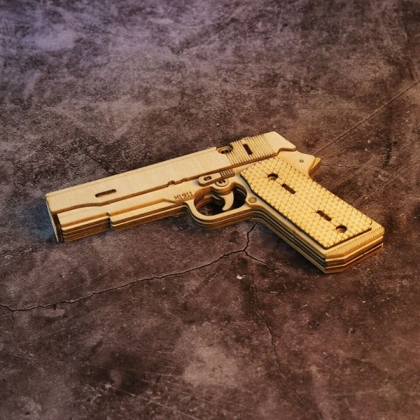 Gummi bånd pistol 3D tre mekanisk håndvåpen modell sett montering bygg puslespill