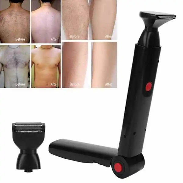 Elektrisk ryg barbermaskine 2 i 1 ansigtsbehandling hår trimmer barberkniv genopladelig foldbar håndtag ryg hårfjerning