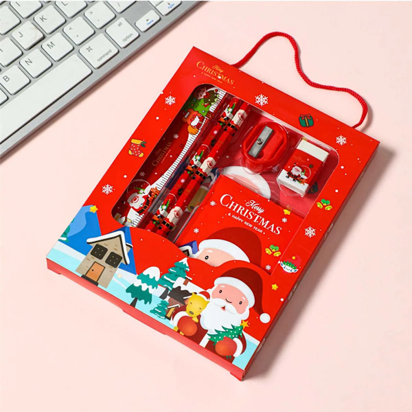 Jul Skrivpapper Set Barn Tecknade Blyerts Suddgummi Linjal Memo Byddar Blyert Kniv Set