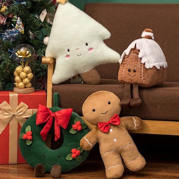 Bedårande pepparkaka bröd plysch leksak fylld kola choklad pepparkakor man kudde jul gran