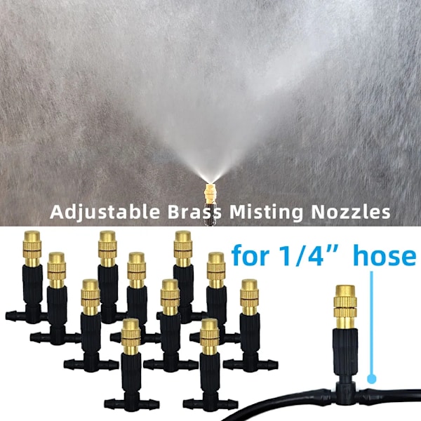 20 metri ulko sumu jäähdytys järjestelmä puutarha kastelu kastelu 1/4'' messinki sumutin suuttimet 4/7mm letku patiolle kasvihuone