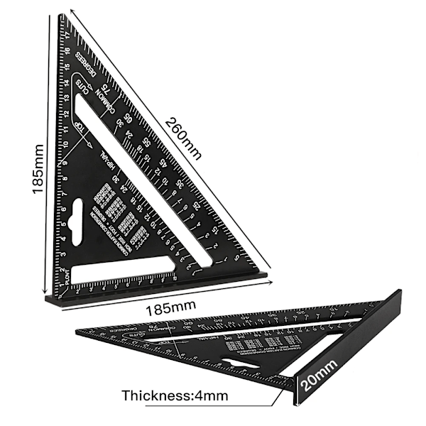 7 tum metrisk triangel linjal aluminium legering vinkel gradskiva hastighet metrisk fyrkant mätning linjal för snickare snickare verktyg