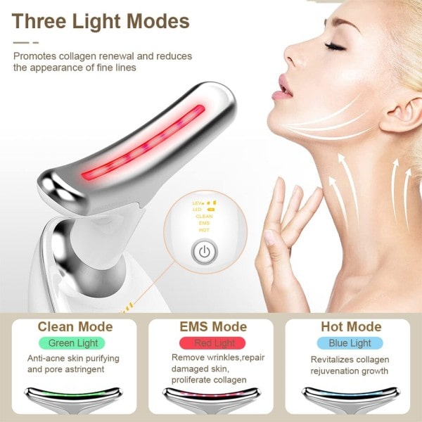 Hals Ansikte Skönhet Enhet EMS Hals Ansiktslyft Massager Skin Tighten Enhet