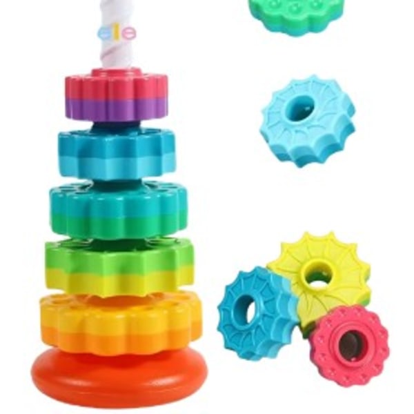 Baby Spinning Stabling Leksaker Spin Leksaker ABS Plast och Färg Regnbåge Design Ring Stacker Baby leksaker