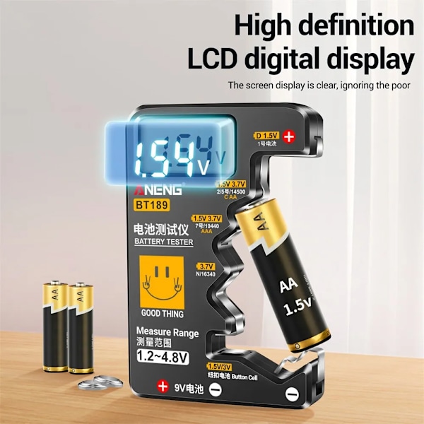 Ultraliten batteri testare 9V knapp cell universell hushåll LCD Digital display batteri testare
