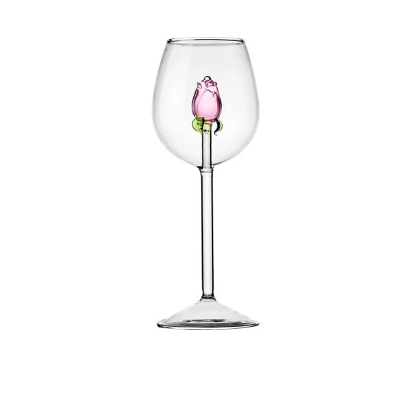 Creative 3D Rosa Glas Ros Inbyggd Rött Vit Vin Glasögon Kopp Stemware Bägare Champagne Flöjt