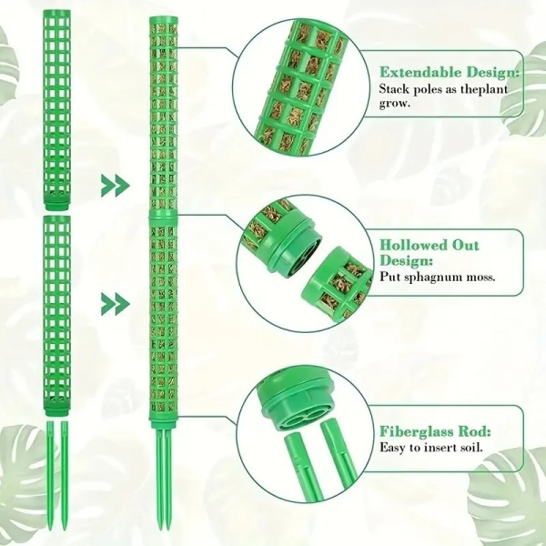 2 Plast Mos Stænger, Plante Pæle til Indendørs Planter, Mos Stænger til Monstra Planter, og Vand Mos Stænger