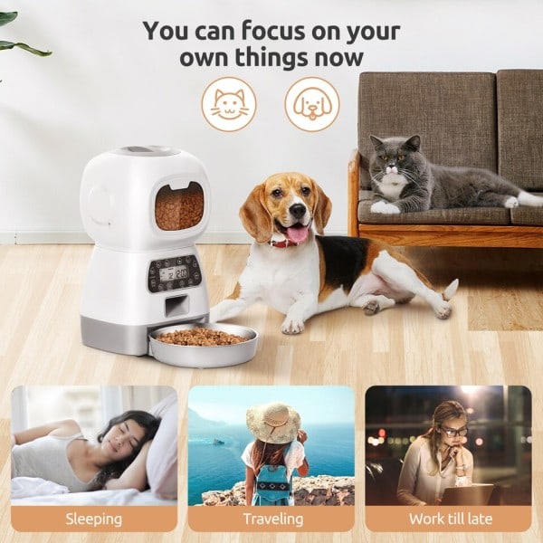 3,5L Kæledyr Automatisk Foder Til Katte Hunde Smart Foder Dispenser Stål Skål Auto Timer