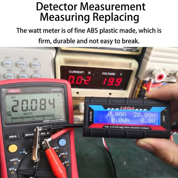 ABS Watt Meter Återanvändbar Professionell 150A Digital Elektrisk Solar panel LCD Skärm Ström Analyzer